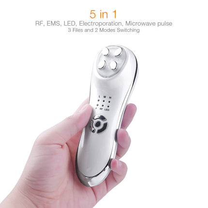 5-in-1 Mesotherapy Electroporation RF Skincare Device – RF, EMS, LED, Microwave Pulse | White