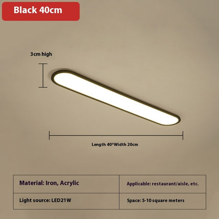 Long LED Ceiling Light – Modern Minimalist Linear Lamp (40cm, Black or White)
