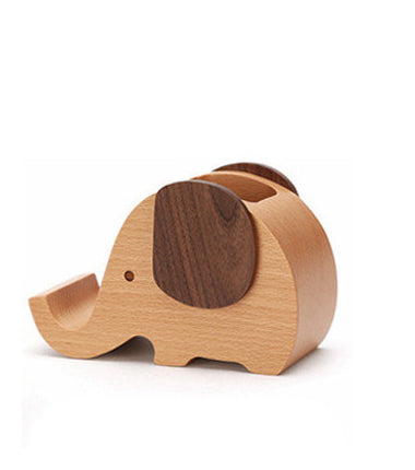 🐘 Wooden Elephant Pen Holder & Phone Stand – Natural Charm, Smart Design