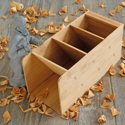 Bamboo Oblique Pen Holder – Natural Desk Organiser Storage Box