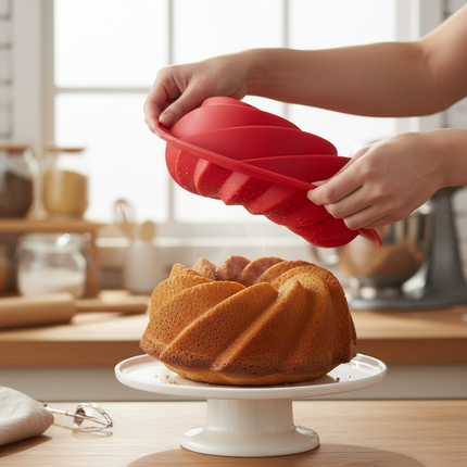 Silicone Spiral Cake Mould – Round Hollow Bakeware | Red, 24.5 × 9 cm
