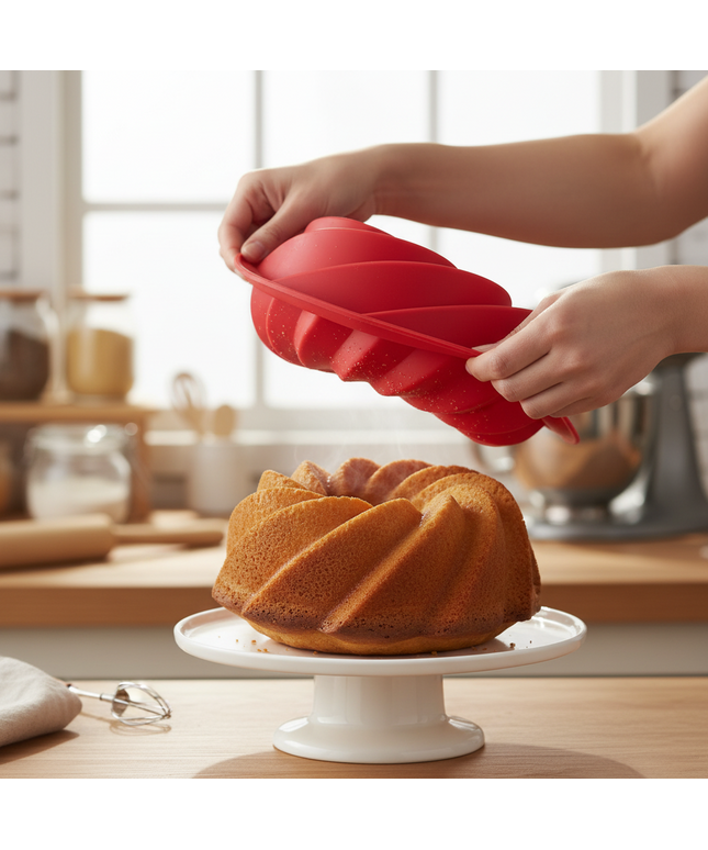 Silicone Spiral Cake Mould – Round Hollow Bakeware | Red, 24.5 × 9 cm