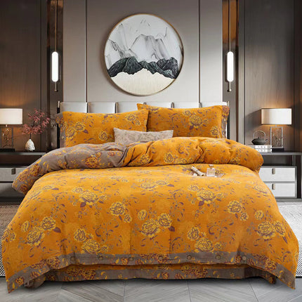 Cotton Floral Bedding Set | Jacquard 4 Piece Duvet Cover