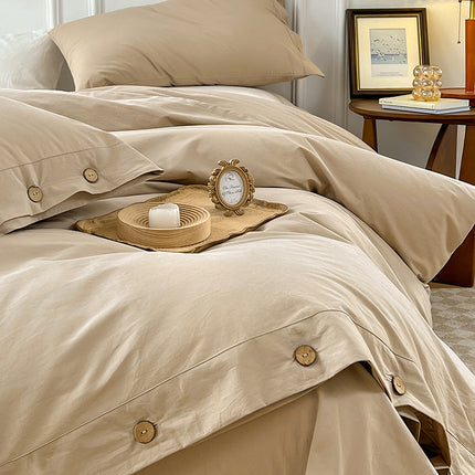 Washed Cotton Bedding Set | Button Duvet Cover 4 Piece
