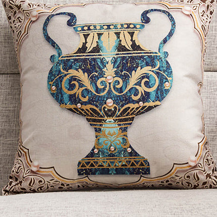 Elephant Boho Cushion Cover Blue Beige | Linen Style Pillowcase