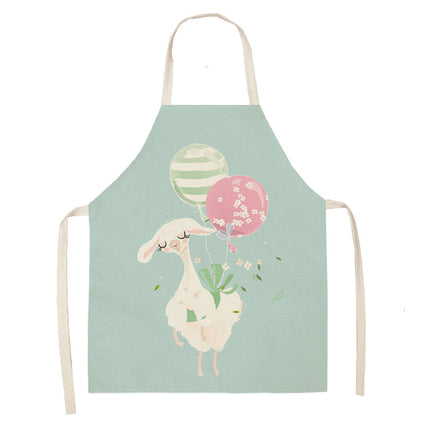 Alpaca Cartoon Cotton Linen Apron Sleeveless Antifouling Kitchen Home Cooking Waist Hanging Neck Kids' Bib