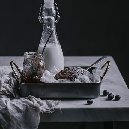 Rustic Metal Serving Tray 🥖 – Dark Iron with Brass Handles, Round or Square