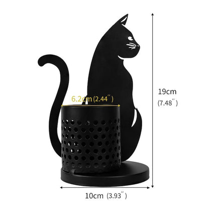 Black Metal Cat Pen Holder – Minimalist Desk Organiser