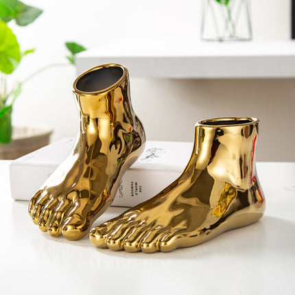 Abstract Ceramic Foot Vase – Gold & Silver Luxury Accent