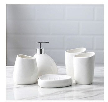 Simple White Porcelain Bathroom Toiletries Set — 5 Pieces