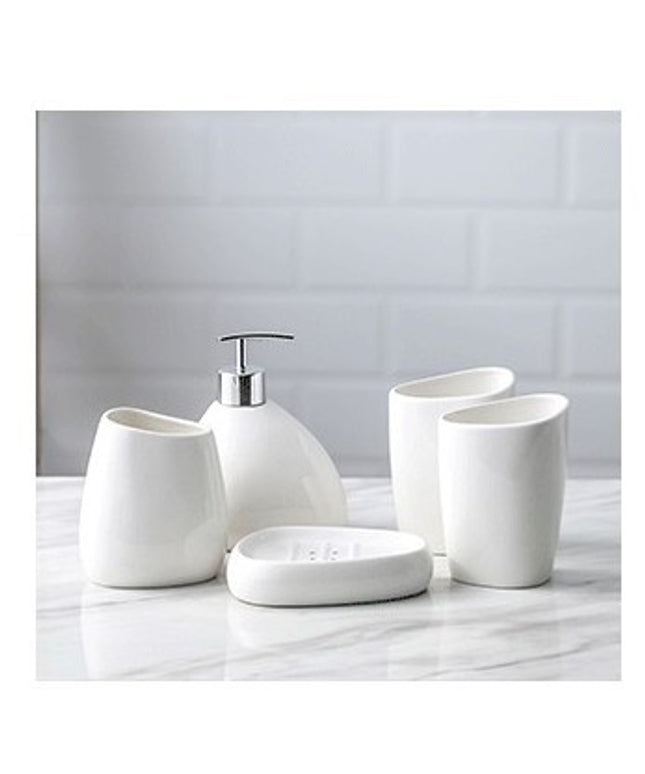 Simple White Porcelain Bathroom Toiletries Set — 5 Pieces