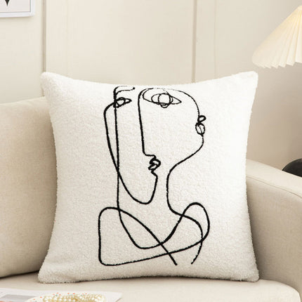 Abstract Face Cushion Cover | Embroidered Plush Sofa Cushion