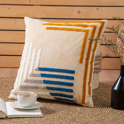 Cotton Towelled Embroidered Cushion Cover in Modern Abstract Design 🎨🧵