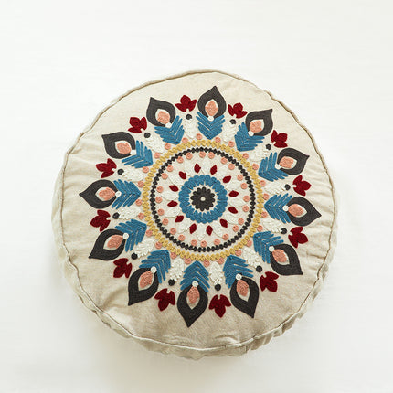 Moroccan Style Hand-Embroidered Round Pillow Cover