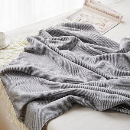 Forest Green Woven Herringbone Fringe Blanket