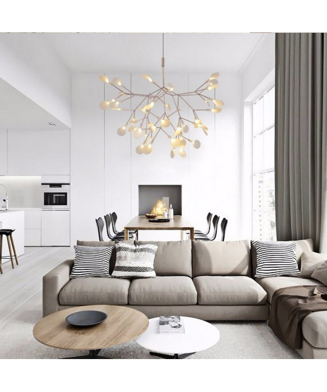 Nordic Style Leafy Branch Chandelier – Acrylic Leaves | LED Modern Lighting