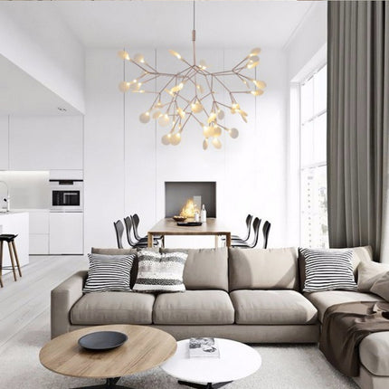 Nordic Style Leafy Branch Chandelier – Acrylic Leaves | LED Modern Lighting