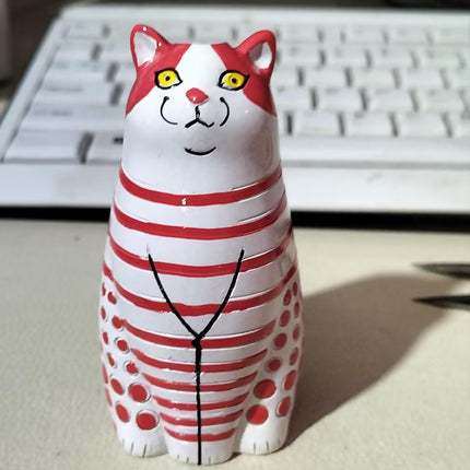 Mini Cat Vase – Stripes & Dots Resin Cute Décor