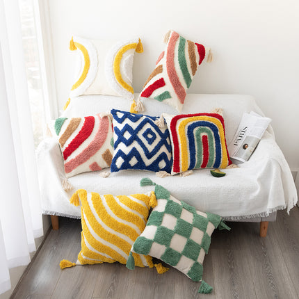 Handwoven Tufted Cushion Cover | Colourful Modern Pillow 45x45
