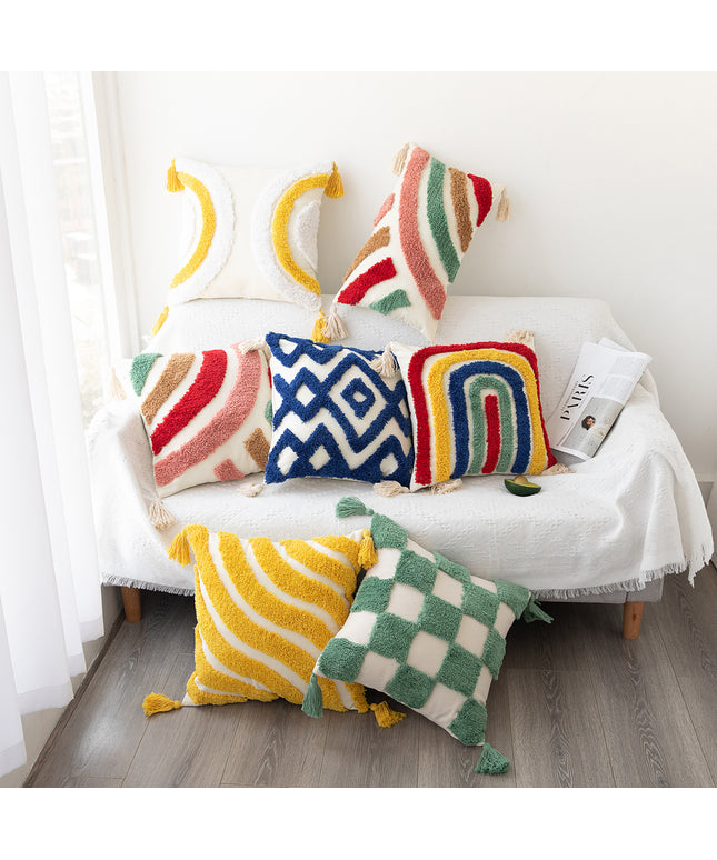 Handwoven Tufted Cushion Cover | Colourful Modern Pillow 45x45