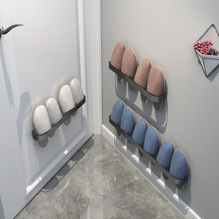 Wall-Mounted Space Aluminium Shoe Rack — Matte Black (No-Drill)