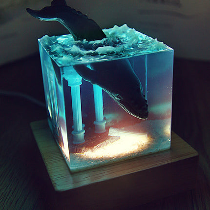 Ocean Whale USB Night Lamp – Handmade Resin Decorative Light | Ikeame