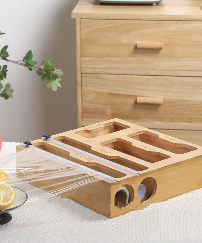 Bamboo Plastic Wrap Dispenser 🌿 – Double Layer or Storage Caddy