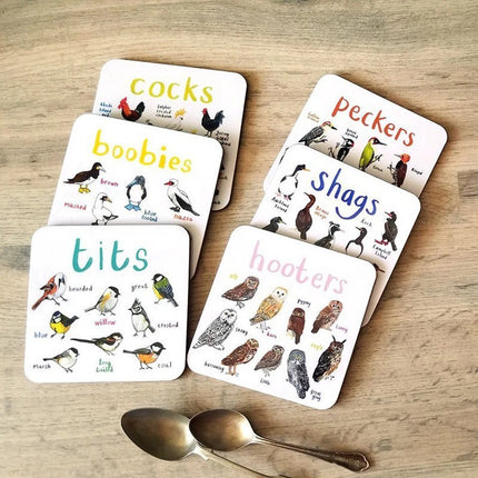 Funny Bird Pun Coasters Set | Novelty Drink Mats
