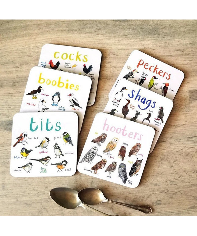 Funny Bird Pun Coasters Set | Novelty Drink Mats