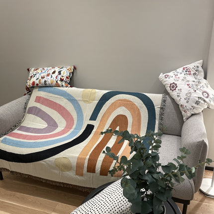 Modern Minimalist Rainbow Blanket – Geometric Cotton Blend Throw | Ikeame