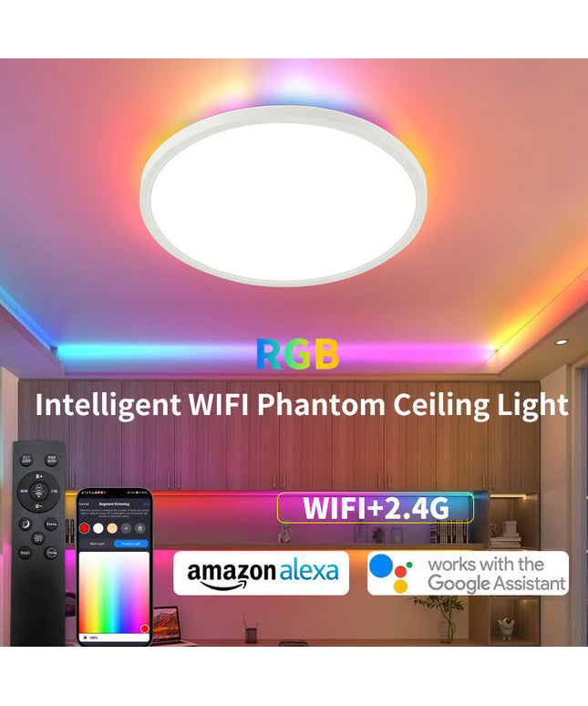 Modern Ceiling Light with Remote Control – 24W Round LED (29cm, White or Black Frame, 4 Styles)