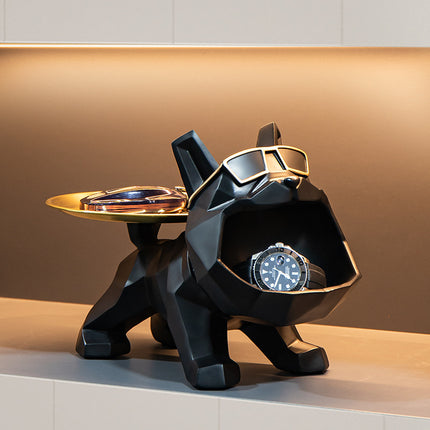 Bulldog Key Storage Tray Black Gold Geometric Organiser
