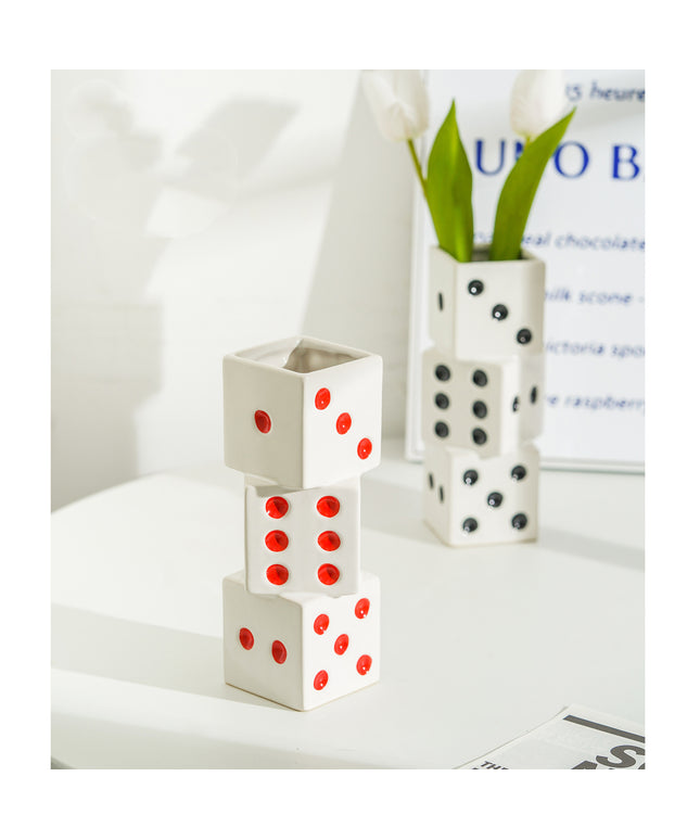 Stacked Dice Ceramic Vase – Playful Statement Décor