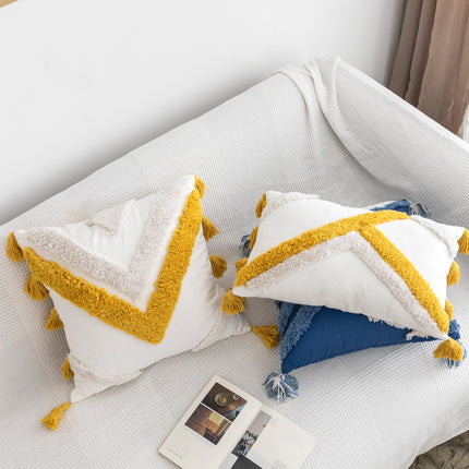 Colourful Moroccan-Style Geometric Tufted Embroidered Cushion – Blue or Yellow  🌟🧵