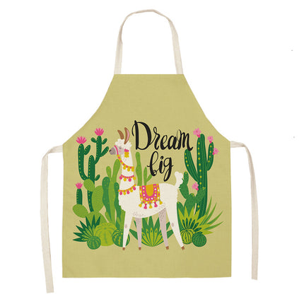 Alpaca Cartoon Cotton Linen Apron Sleeveless Antifouling Kitchen Home Cooking Waist Hanging Neck Kids' Bib