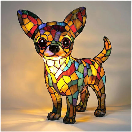 Art Animal Resin LED Table Lamp – Stained Glass Style Cats & Dogs
