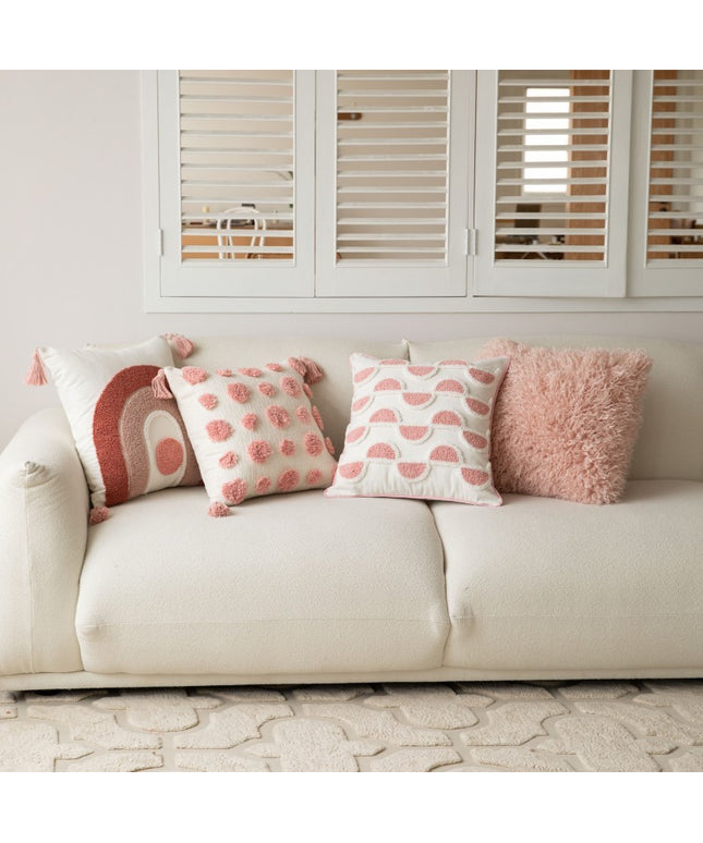 Blush Tassel Cushion Covers – Playful Sofa Pillow, 5 Designs | Ikeame