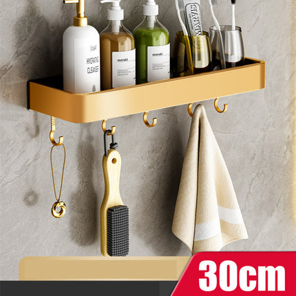 Bathroom Towel Storage Rack – Aluminium Shelf with Hooks | Ikeame