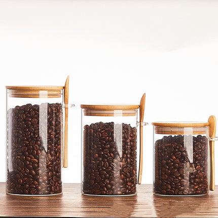 Glass Storage Jar with Spoon Kitchen Canister Set