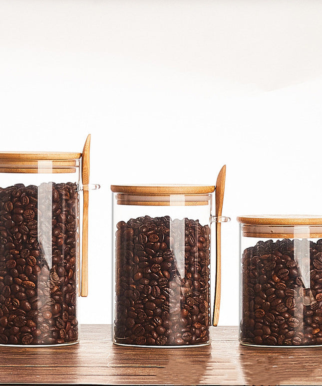 Glass Storage Jar with Spoon Kitchen Canister Set