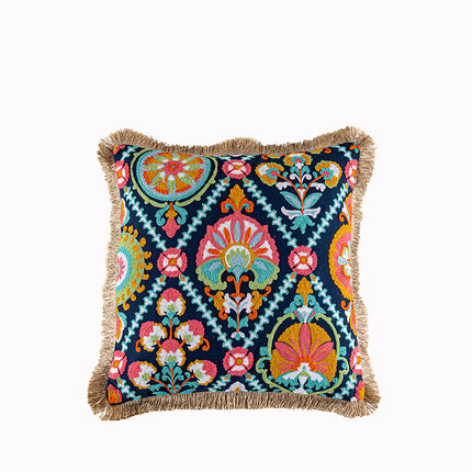 Vintage Boho Embroidered Cushion Cover | Fringe Pillowcase
