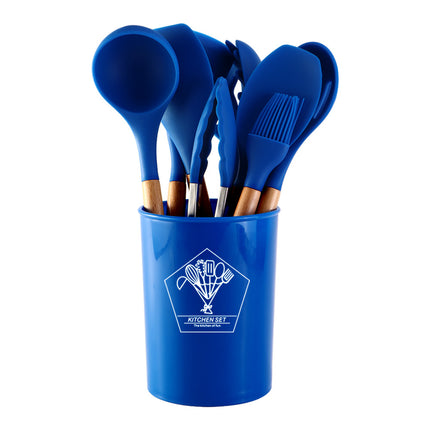 12 Piece Silicone Kitchen Utensil Set | Beech Wood Handles