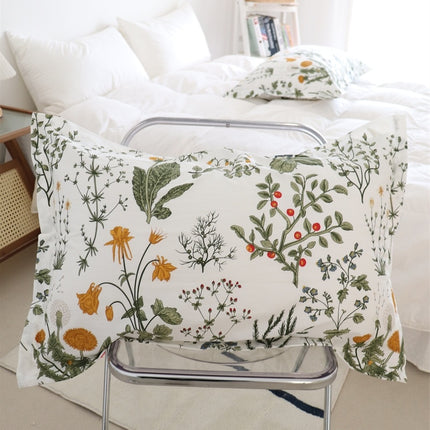 Pure Cotton Bed Sheet Set – Wildflower Dandelion Print in Yellow, Green & White (Single–Super King)