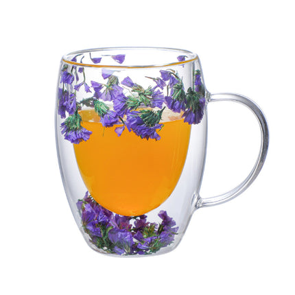 Real Flower Double Layer Glass Cup | Borosilicate Floral Mug