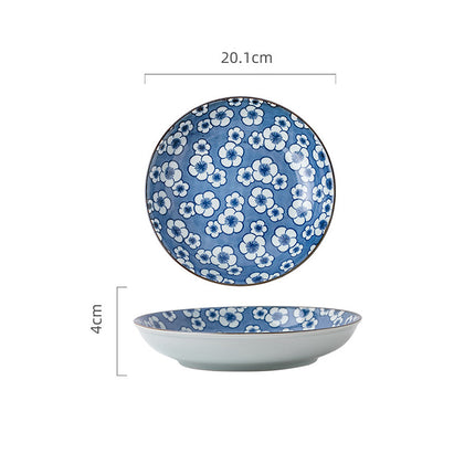 Japanese Blue and White Ceramic Plates | Decorative Tableware Set
