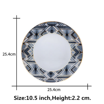 Luxury Bone China Plates – Nordic Monochrome Geometric Design with Gold Trim | 20cm or 25cm