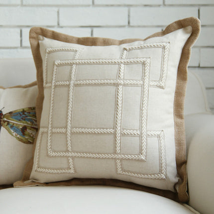 Beige Tufted Geometric Cushion Cover with Fringe – 50×50cm | Ikeame