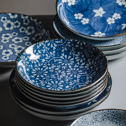 Japanese Blue and White Ceramic Plates | Decorative Tableware Set