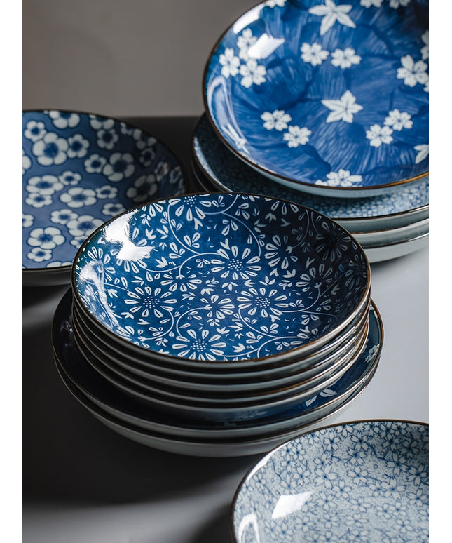 Japanese Blue and White Ceramic Plates | Decorative Tableware Set