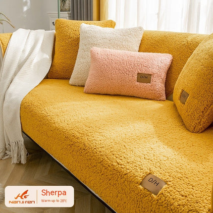 Lambswool thickened fleece cushion non-slip leather sofa cover – Trendy & Practical for Daily Living